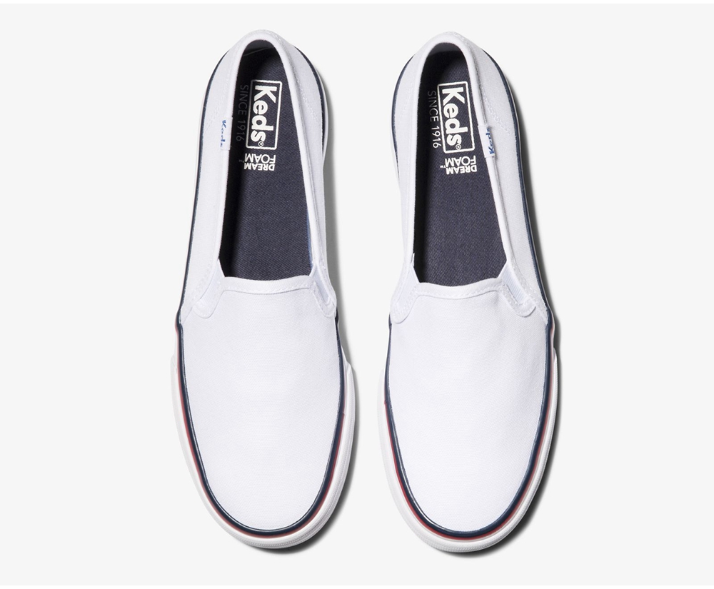 Slip Ons Keds Mujer Blancas - Washable Double Decker Varsity - 482-GXEFQI